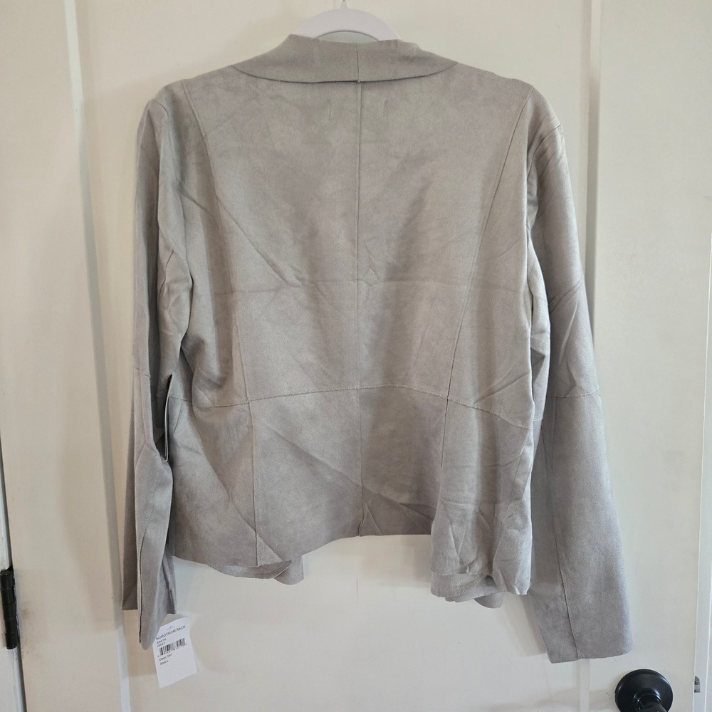 Bagatelle Collection Grey Faux Suede Draped Open Front Jacket Large 66678 - Picture 3 of 11